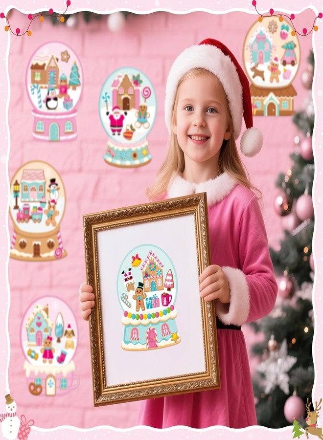 CY2SIDE Christmas Snow Globe House Stickers - 12 Set Christmas Pink Gingerbread Candy House Scene Stickers for School Reward, DIY Crystal Ball Sticker Xmas Winter Party Supplies - Image 5